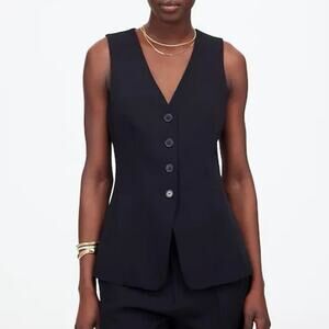 Madewell Cutaway Preppy Long Vest Black Size 4 NWT